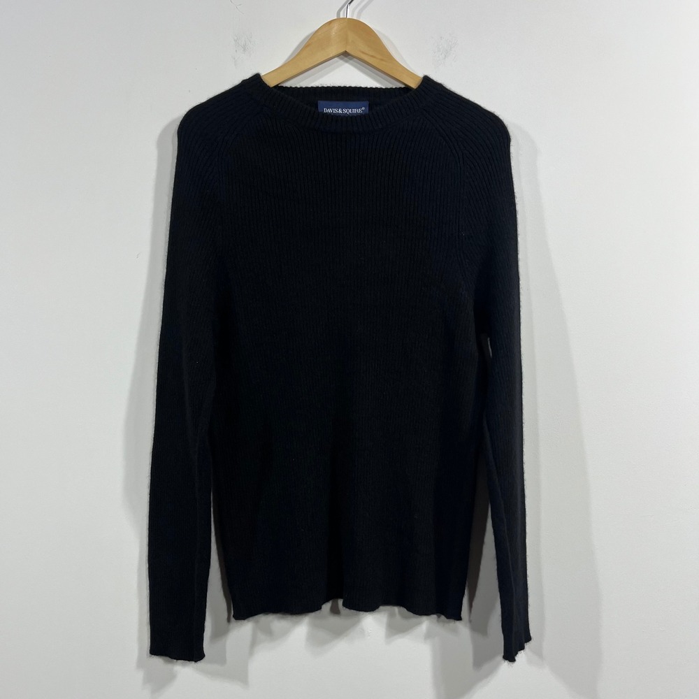 Davis & Squire Mens Black 100% 2 Ply Cashmere Ribbed Crewneck Sweater Large